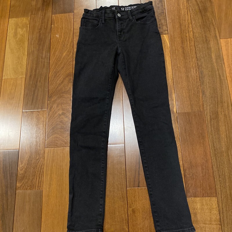 Gap Super Skinny Super Moulant Black Charcoal Girls Sz 12 Adjustable Waist EUC
