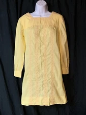 Vtg 60s 70S Mod Gogo Carol Brent Yellow Mini Dress SZ 11 Crochet Accent JR
