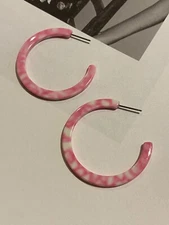 Latoir Fashion Pink White Marble Print  Round Acrylic Hoop Statement Earrings