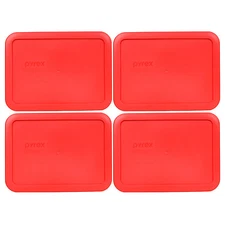 Pyrex 7210-PC Red Rectangle Plastic Storage Replacement Lid Cover (4-Pack)