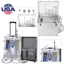 Portable Dental Delivery Unit Air Compressor Syringe Suction 4 Hole Rolling Case