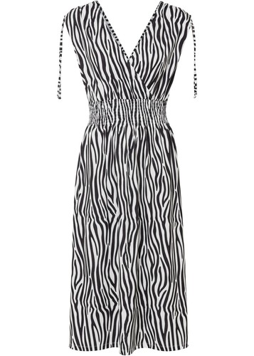 Kleid Gr. 40/42 Schwarz Weiß Zebra Bedruckt Damen Midikleid Casual-Dress Neu