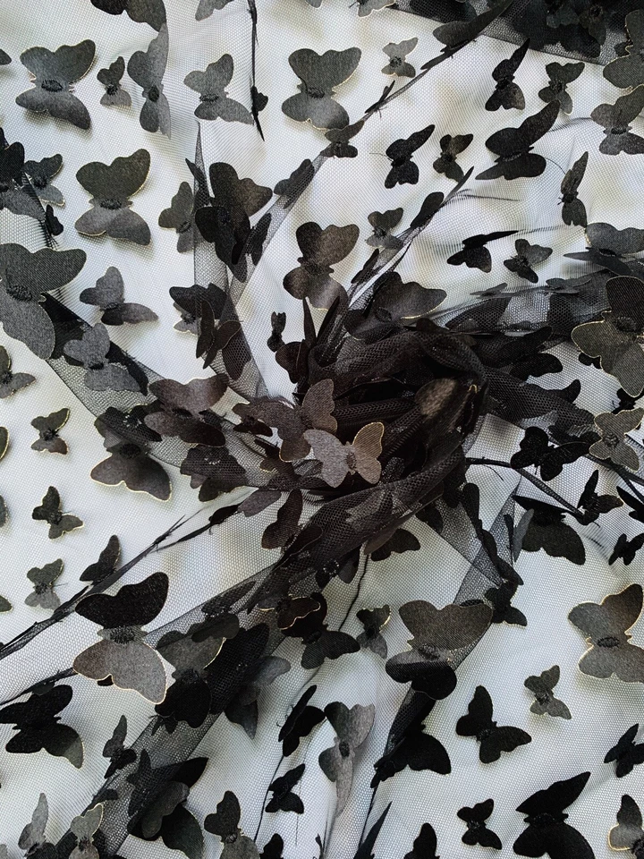 Tela de tul mariposa 3d negra por yarda de tul con mariposas - negro mariposa Foto 2 de 4