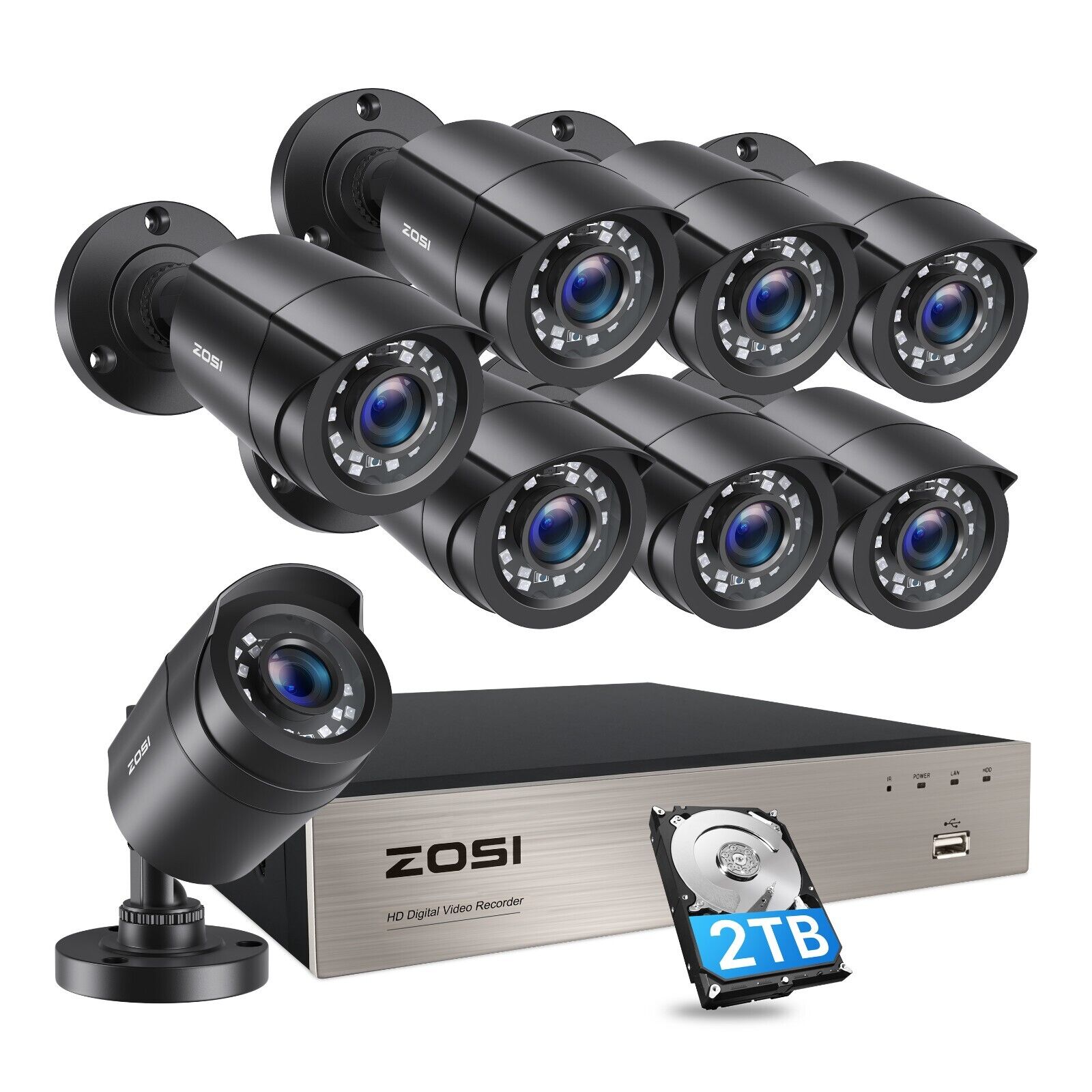 ZOSI H.265 8CH 5MP Lite DVR 1080P HD CCTV Security Camera System IR Night Vision