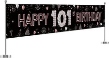 Large Happy 101st Birthday Banner / Birthay Decorations Black