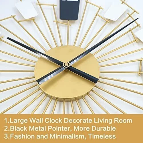 Reloj de pared de mediados de siglo de metal de 27 pulgadas para decoración de sala de estar, reloj de pared dorado XL Foto 4 de 4