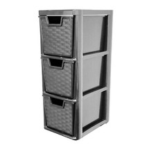 3 Drawer Small Storage Unit Tower Rattan Effect Black for Home, Office, Garage