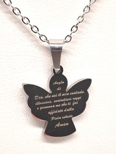 Collana con  angelo custode  con preghiera incisa  sul retro. Acciaio  nikel fre