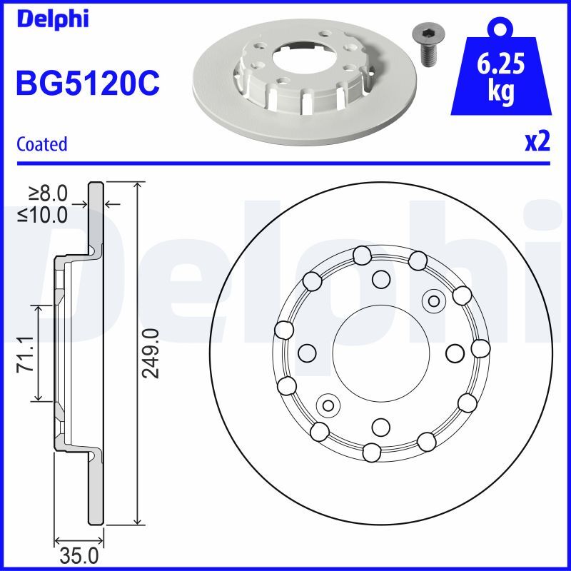 Disque de frein DELPHI BG5120C haute performance anti-vibration Peugeot 208
