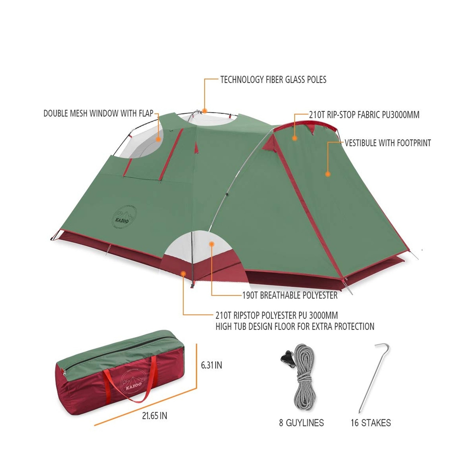 KAZOO 2／4 Person Camping Tent Outdoor Waterproof Family Large Tents 2/4