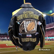 Pittsburgh Steelers SUPERBOWL Wins Mens Faux Leather Jacket SizeXL NWT RARE 