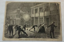 1864 magazine engraving ~ BURSTING OF A SHELL IN THE STREETS OF CHARLESTON SC