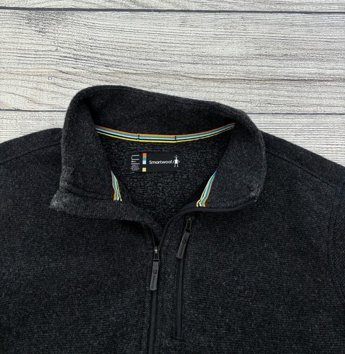 SMARTWOOL HUDSON TRAIL FLEECE Mens Large Gray Half Zip Long Sleeve Wool Sweater - Picture 6 of 6