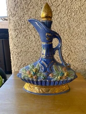 Vintage Jim Beam 1962 Blue Gold Leaf Floral -PITCHER-  Decanter- EMPTY,
