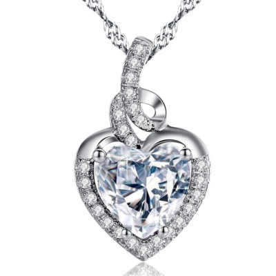 Mabella Sterling Silver Heart Pendant Necklace With Simulated Amethyst & Diamonds, 18 Inch