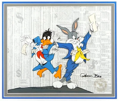 TRADERS Bugs Bunny Daffy Cel Chuck Jones Signed Limited Edition Art Wall Street - Image 1 of 4