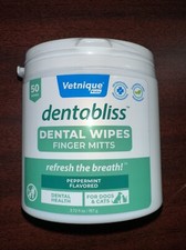 50 DOG TEETH CLEANING FINGER MITT DENTAL WIPES - DOG PLAQUE  TARTAR PREVENTION
