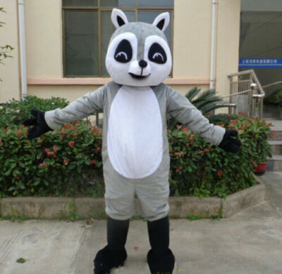 Grey Raccoon Panda Bear Mascot Costume Animal Cosplay Adult Halloween Dress