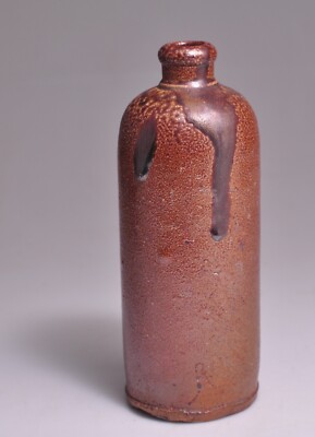 OLD VTG ANTIQUE BROWN STONEWARE BOTTLE CROCK BEER LIQUOR -8 3/4''T, B- 3 1/4''