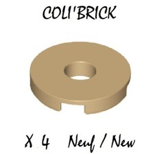 Lego 15535 - 4x Plaques / Tile round 2x2 with hole - Beige Dark Tan - lot kg NEW