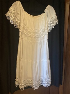 Parisian Collection White Off Shoulder Lace Knee Dress Lined Size 10 DRS6284