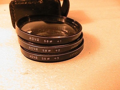 Hoya 58mm lens filter close up set, +1, +2, +3 with case