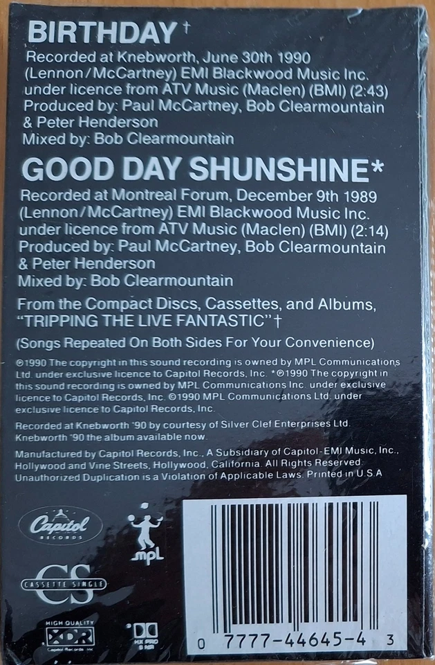 Paul McCartney - Birthday (Live) Sealed New 1990 UK 2 Track Cassette Single M - Image 2 of 2