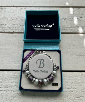 Bella Perlina Silver Tone Charm Bead Bracelet Lobster w/ Pearl Glass Beads