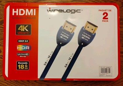 NEW Wirelogic HDMI 12 Ft Cables 2 Pack Sapphire Superior Sound `4K Ultra HD NEW
