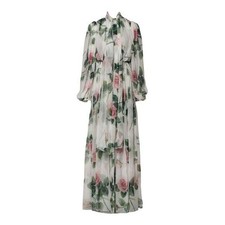Dolce & Gabbana White Floral Roses Silk Maxi Long Gown Women's Dress Authentic