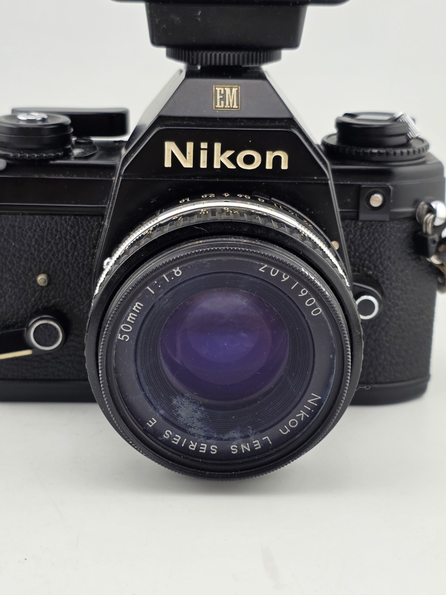 Vintage 70's Nikon EM 35mm Film Camera + 50mm f1.8 Lens + Vivitar