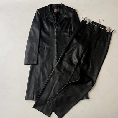 Loewe Leather Coat Pants Setup Lamb Leather Lamb Anagram Black