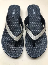 Capelli New York Sandals Womens 11 Navy Blue Silver Sparkle Flip Flop Thongs