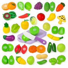 33 PCs Kids Pretend Play Food Cutting Set Plastic Fruit & Veggie Kitchen Toy