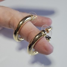 Vintage Gold Tone Thick Chunky Hoop Pierced Earrings