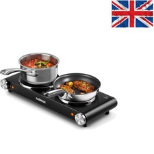 High-Powered Electric Burner with Temperature Control - Compact Double Hob