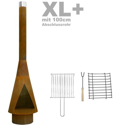 Gartenkamin Denver aus Corten-Stahl mit Verlängerungsrohr 160+100cm