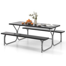 COSTWAY Picnic Table Bench Set 8 Person Outdoor Camping Table & 2 Benches