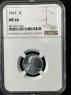 1943  1C Lincoln Wheat One Cent  NGC MS66  6811911-018