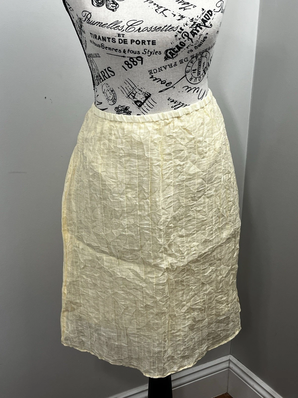 J Crew Textured Linen Blend Skirt Womens 8 Yellow Midi Crinkle Lightweight
