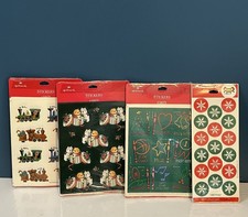 Vtg Hallmark Christmas Stickers Mixed Lot Of 4 Packs Cats Trains Snowflakes