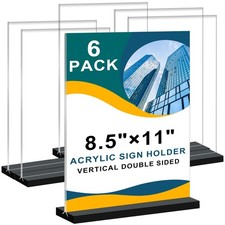6Pack Acrylic Sign Holder 8.5x11 Vertical ,Clear Sign Holder Double-Sided ,Pl...
