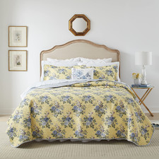 Laura Ashley - Queen Quilt Set Reversible Cotton Bedding Matching Shams