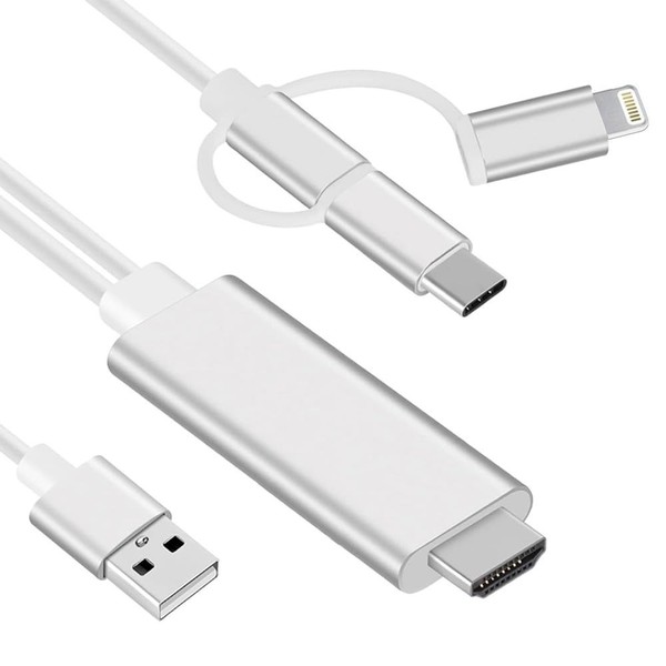 Cable adaptador 3 en 1 Micro USB C 8 pines a HDMI 1080p HDTV para Smartphone