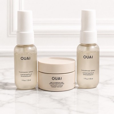OUAI Thickening Spray 1oz x2 & Fine To Medium Hair Treatment Masque 3pc Set NEW