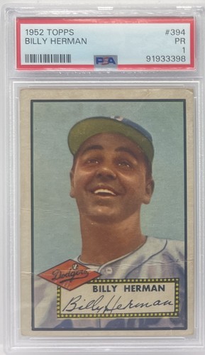 1952 Topps HIGH NUMBER #394 Billy Herman Brooklyn Dodgers PSA 1 PR DODGERS RARE