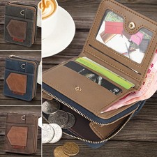 Retro Leather Wallet for Men Short Bilfold Zipper Card Coin Case Clutch Handbag