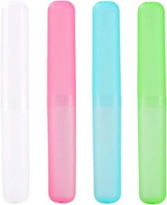 4pcs Plastic Toothbrush Case Travel Cover Holder Storage Pink, Blue, Green and