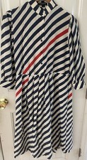 FLAWS Vtg Louis Feraud Paris Silk Dress Euro 36 Nautical Striped Made in Germany