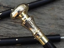 Vintage Solid Brass Knob Head Handle Antique Victorian Wooden Cane Walking Stick